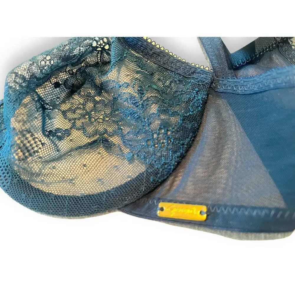 Gossard Glossies Lace Sheer Underwire Bra | 32A Teal Blue NEW 13001 - Picture 5 of 7